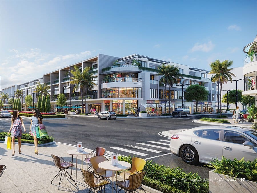 Những căn shophouse kinh doanh Nam Hòa Xuân sầm uất nằm ngay trong khuôn viên dự án.