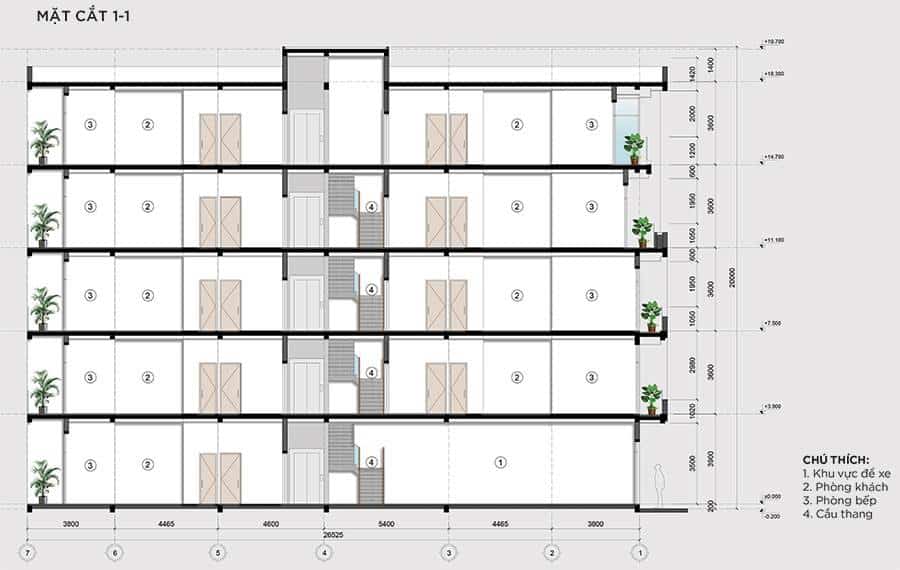 Mặt Cắt Đứng Căn Nhà Phố Để Ở Ven Sông.