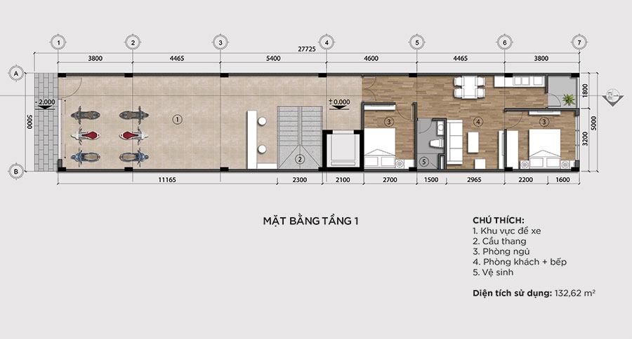 Mặt Bằng Tầng 1 Căn Nhà Phố Ven Sông.