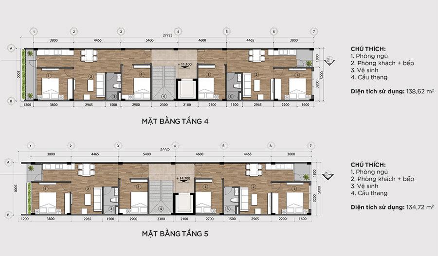 Mặt Bằng Tầng 4 và Tầng 5 Căn Nhà Phố Ven Sông.