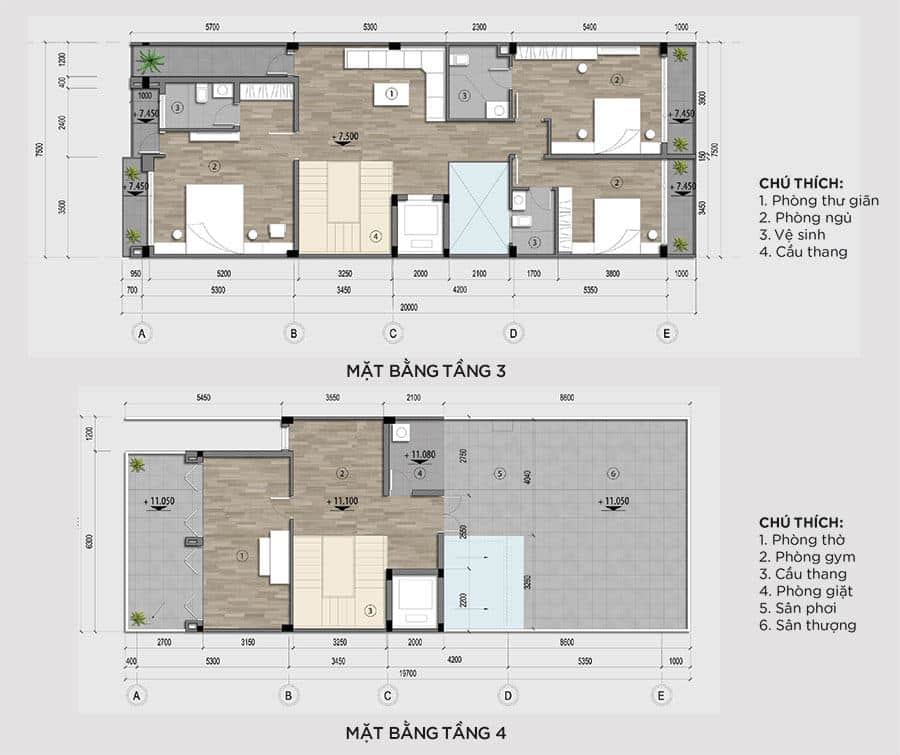 Mặt Bằng Tầng 3 và Tầng 4 Căn Shophouse Ven Sông.