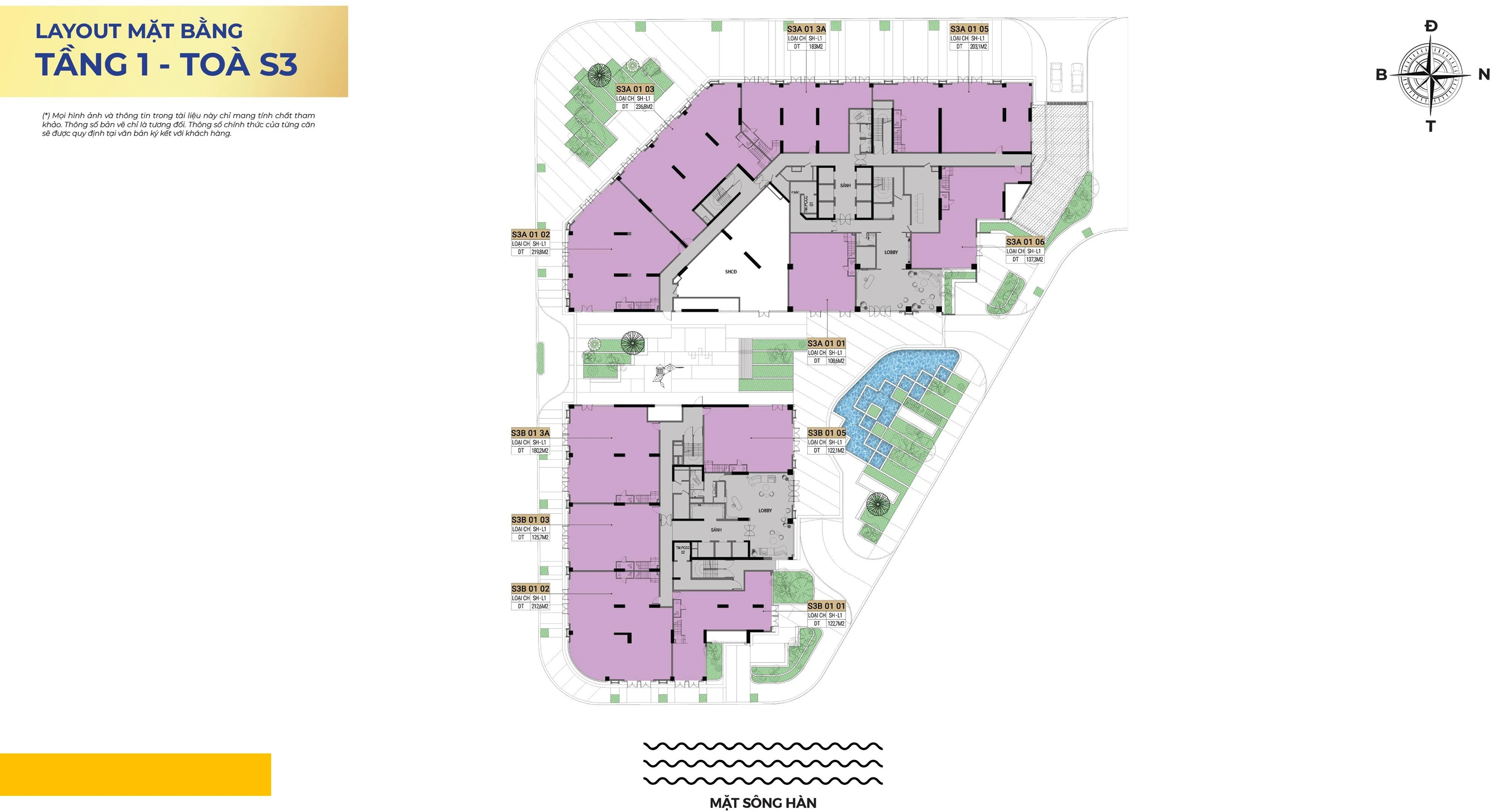 Mặt bằng Shophouse khối đế Shophouse khối đế Sun Symphony Residence Tòa S3 Tầng 1