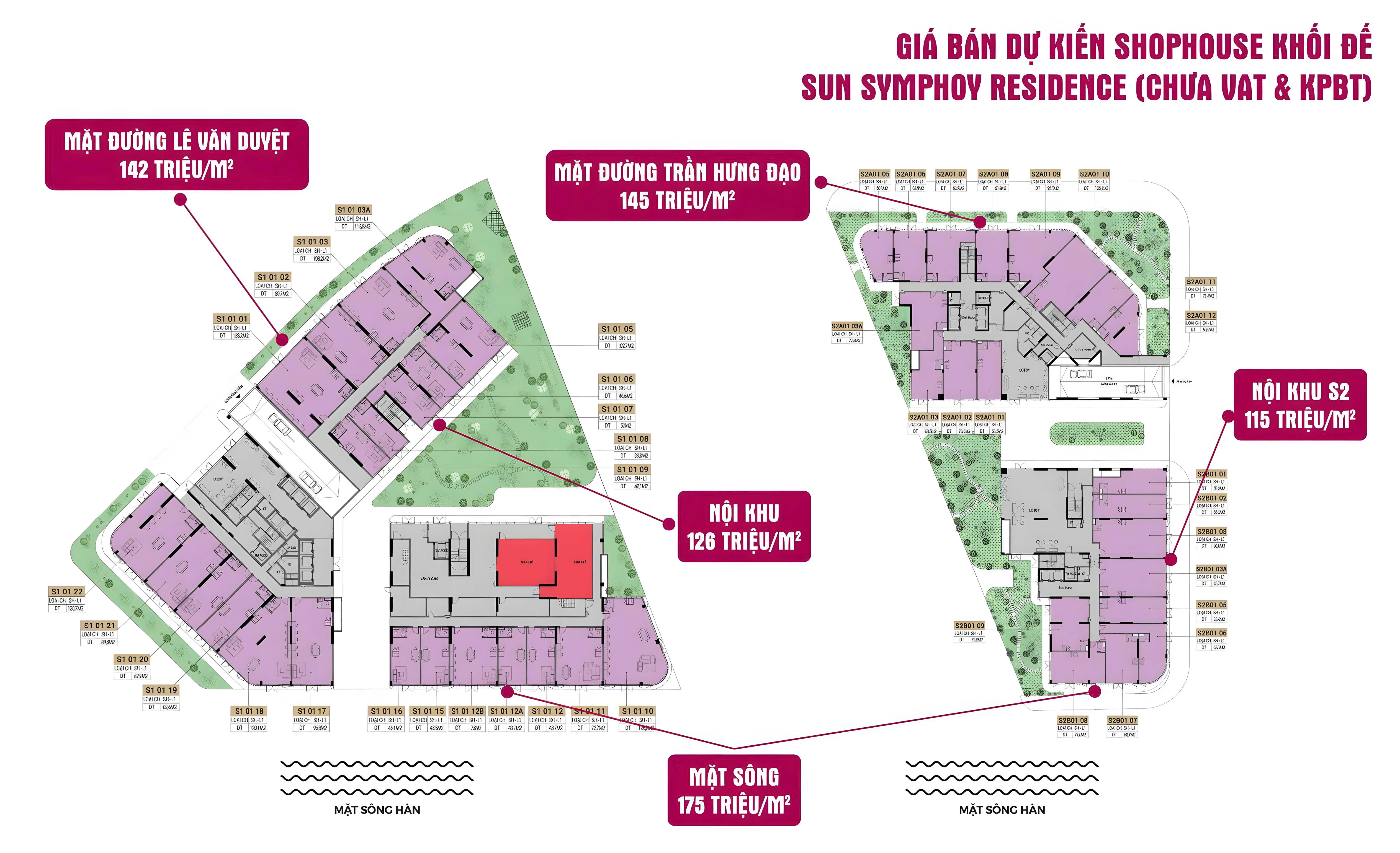 Giá bán dự kiến của Shophouse khối đế Sun Symphony Residence