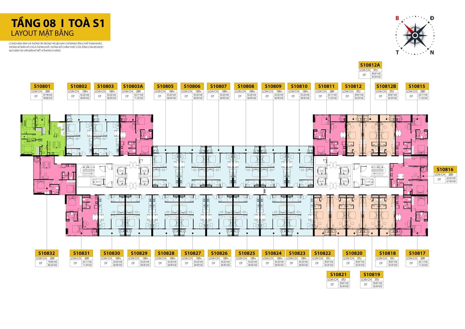 Mặt bằng tầng 8 tòa S1 dự án Sun Spana Tower Nam Hòa Xuân Đà Nẵng